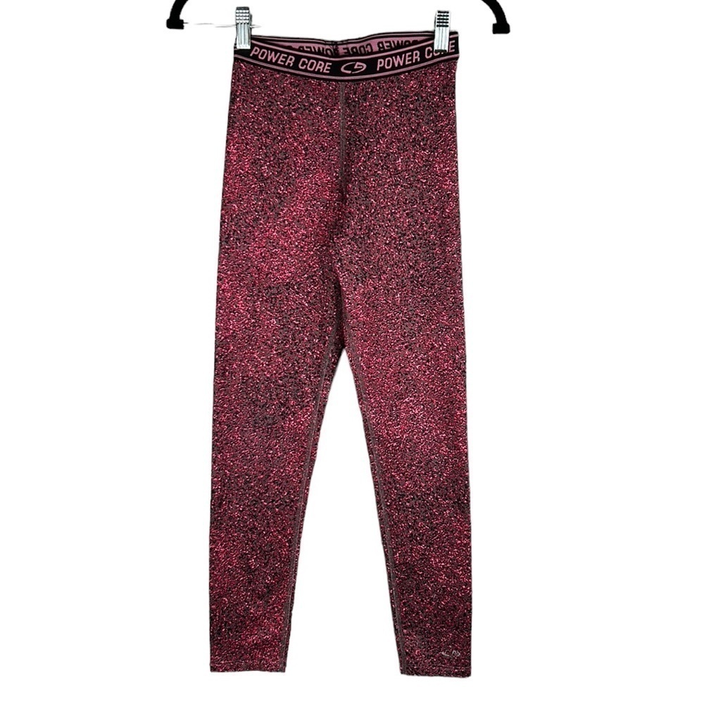 Champion Girl's Black & Pink Speckled Power Core Athletic Leggings Size Large
